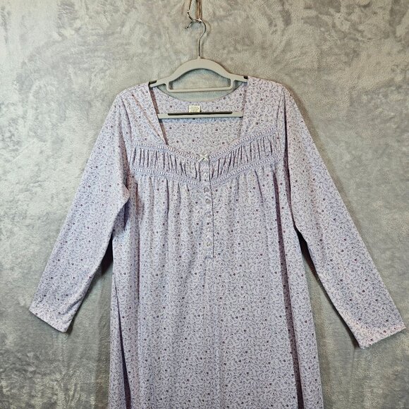 Croft & Barrow granny Nightgown Womens M  Lace Floral gather button jersey retro - Picture 8 of 13